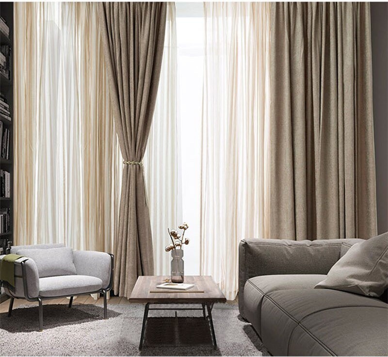 Thick Linen Blackout Window Curtains