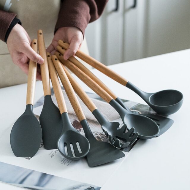 gray cooking utensils