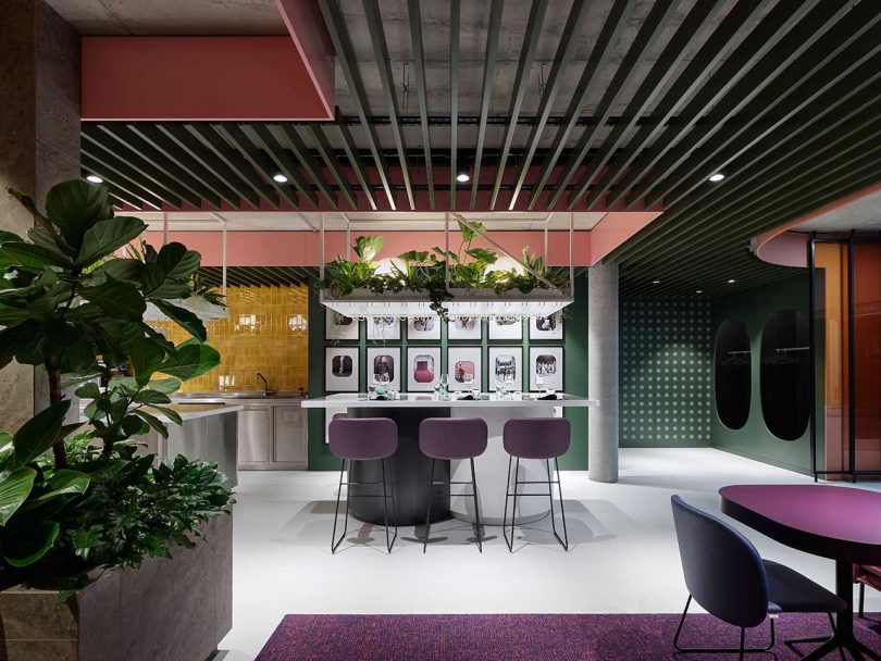 A Restaurant with a Fresh, Colorful Design Featuring Carpet Collages