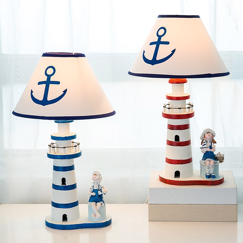Mediterranean Style Wooden Lighthouse Lamp